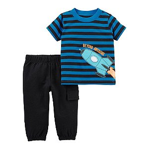 Conjunto com Camiseta e Calça Bebê Foguete Preto e Azul Child of Mine Made by Carter's