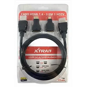 CABO HDMI 3 IN 1 PLUG ADAPTADOR HDMI MICRO E MINI 1.5 METROS FULLHD