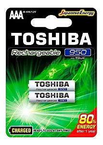 Pilha Recarregável AAA 1,2V 950mAh TOSHIBA Cartela com 2 unid.