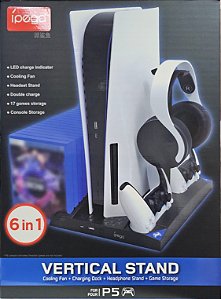 Kit 6 In 1 Base Suporte Cooler Carregador Controles Ps5 Ipega
