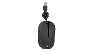 MOUSE COM FIO RETRATIL EMBORRACHADO PRETO USB MULTILASER MO231