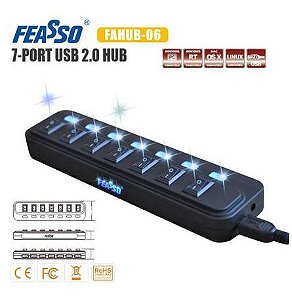 Hub usb fahub06 2.0 feasso 466 ativo com fonte