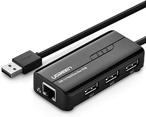 HUB ADAPTADOR UGREEN 4 EM 1 USB 2.0 PARA RJ45 10/100MBS