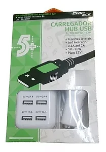CARREGADOR HUB USB 4 PORTAS AUTOMOTIVA