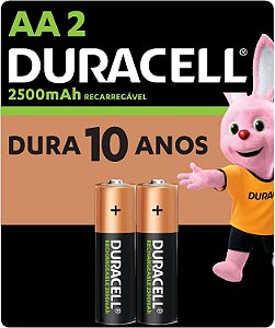 PILHAS AA RECARREGÁVEIS DURACEL 2500 MAH C/2