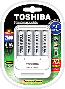 CARREGADOR DE PILHA AA/AAA TOSHIBA C/ PILHAS 4AA