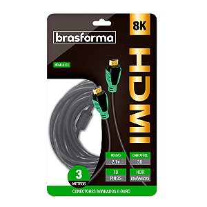 CABO HDMI 2.1 8K 2160P 3 METROS BRASFORMA HDMI-8103