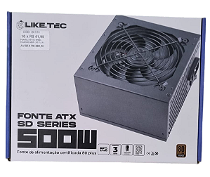 FONTE LIKETEC STEEL DIAMOND 500W ( 80 PLUS BRONZE / CAPACITORES JAPONESES/FAN120MM)