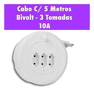 Cabo Extensor Retratil 3 Tomadas 5 Metros Multi Branco - WI25