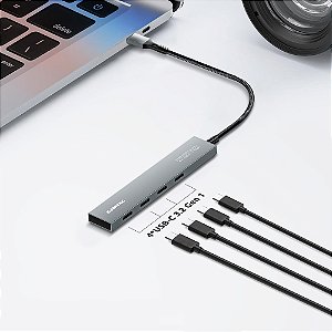 Hub USB-C 4 em 1 Comtac Linha Aluminium — 1x USB-C para 4x Portas USB-C 3.2 Gen 1 (Modelo: 20129482)