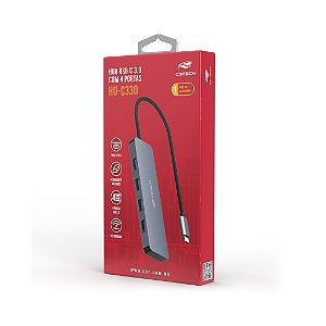 Hub Multiportas C3Tech HU-C330GY — USB-C para 4x Portas USB-A 3.0 SuperSpeed
