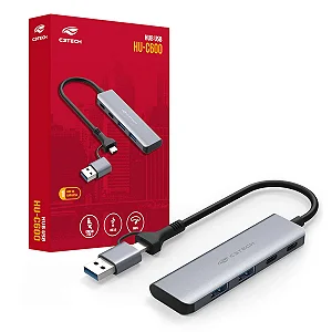 Hub Multiportas Híbrido 4 Portas C3Tech HU-C600GY — USB-C e USB-A para 2x USB 3.0 / 2x USB-C 3.0 (Cor: Cinza)
