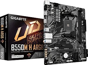 PLACA MAE GIGABYTE B550M H ARGB 1.0 COM 1 SOQUETE AM4 C/ 2 SLOTES P/ MEMORIA DDR4 ATE 64 GB
