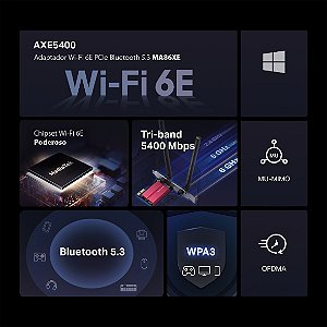 Placa Wi-Fi 6E PCIe AXE5400 Bluetooth 5.3 Mercusys | Infopeças