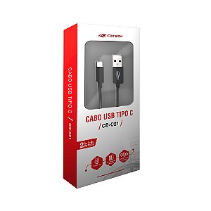 Cabo USB para USB-C 2m C3Tech CB-C21BK Preto 2A | Infopeças