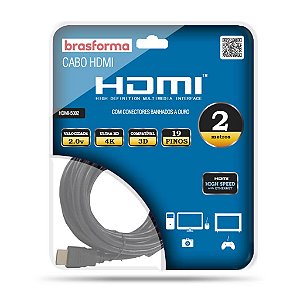 Cabo Hdmi Brasforma 2mts 2.0 4k 3d 1080p 19+1 Pinos