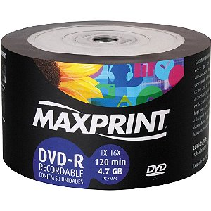 Midia grav.Max dvd-r 4.7gb 16x bulk 16x max 50 un