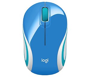 Mouse mini sem fio receptor nano m187 azul logitech