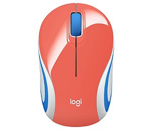 Mouse mini sem fio receptor nano m187 coral logitech