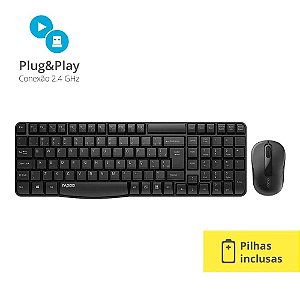 Combo Rapoo Teclado/Mouse Sem Fio 2.4 Ghz Black X1800s RA001