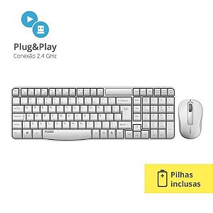 Combo Rapoo Teclado E Mouse Sem Fio 2.4 Ghz White RA002