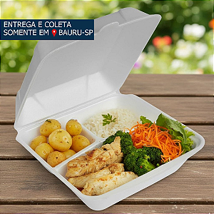 Embalagem Isopor Retangular com 3 divisórias HF136 c/200 unidades