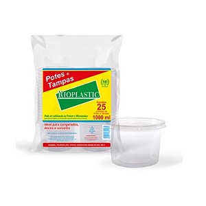 Pote Redondo 1000ml c/ tampa c/25 unidades Rioplastic