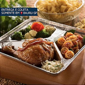 Bandeja em Alumínio com 3 Divisórias c/tampa c/100 unidades