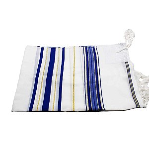 Talit Judaico Branco e Azul Com Kipá