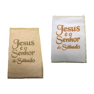 Saquitel Veludo Branco e Creme - Jesus é o Senhor do Sábado