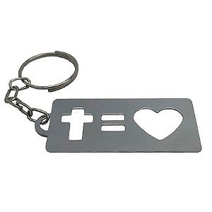 Chaveiro Cruz Igual Amor em Metal Cromado