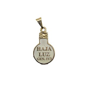 Pingente Lâmpada Haja Luz Gênesis 1:3 Dourado com Resina