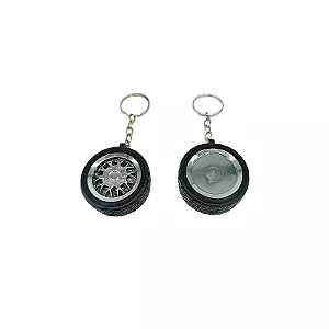 Chaveiro Pneu Emborrachado com Roda – Preto ou Rosa