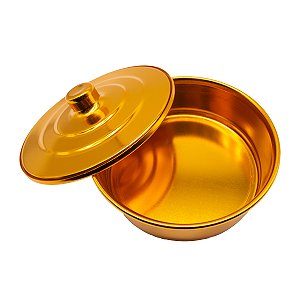 Bandeja Dourada para Pão da Santa Ceia com Tampa em Alumínio Anodizado