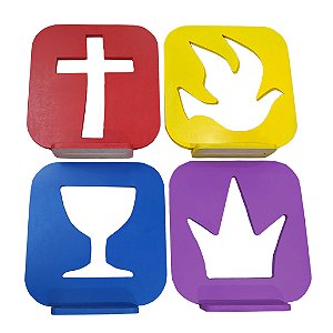 Símbolos da Igreja do Evangelho Quadrangular em MDF – Jogo com 4 Placas Decorativas 35 cm