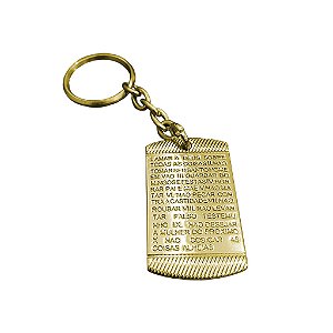 Chaveiro Placa dos Dez Mandamentos Dourado em Metal Zamac Premium