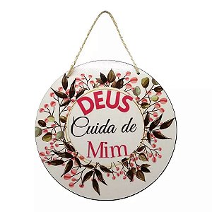 Placa Decorativa Cristã Redonda em MDF com Frases Evangélicas