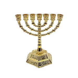 Menorá Candelabro de Metal Dourado 7 Braços – Terra Santa