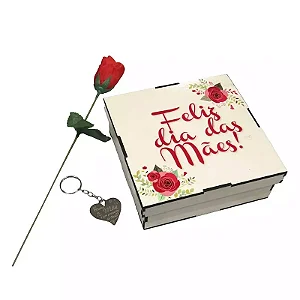 KIT Dia Das Mães - Chaveirinho, Caixa e Rosa