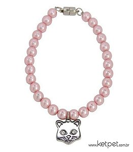 Colar Pérola Rosa Cat Keypetstore