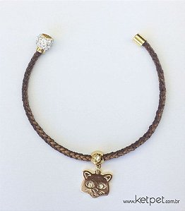 Colar Trançado Strass Dourado Keypetstore