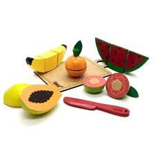 Coleção Comidinha - Kit 5 frutas Com Corte + Faca + Tabua