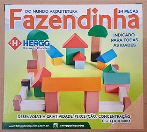 Blocos Fazendinha de madeira-Multicolorido-Hergg