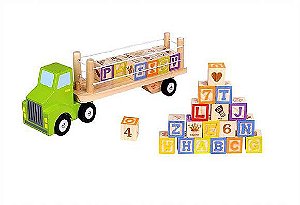 Caminhão Alfabeto e Números-Madeira-Multicolorido-Tooky Toy