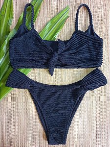 Biquíni cropped preto texturizado