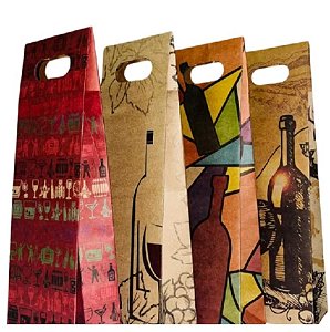 Sacolas Estampadas com Alça para uma garrafa de vinho presente A UNIDADE
