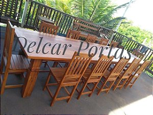 Mesa de Madeira de Demolição 100% Peroba Rosa com 12 Cadeiras