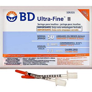 Seringa Para Insulina BD Ultra Fine 50UI com agulha 8x0,3mm 30G - 10 Unidades