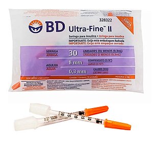 Seringa Para Insulina BD Ultra Fine 30UI com agulha 8x0,3mm 30G - 10 Unidades