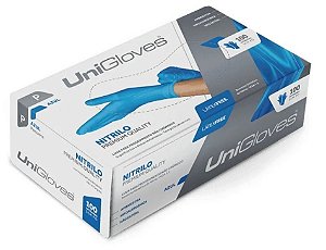 Luva UniGloves Nitrilo Azul Sem Pó - 100 Unidades - G - Validade 11/2026